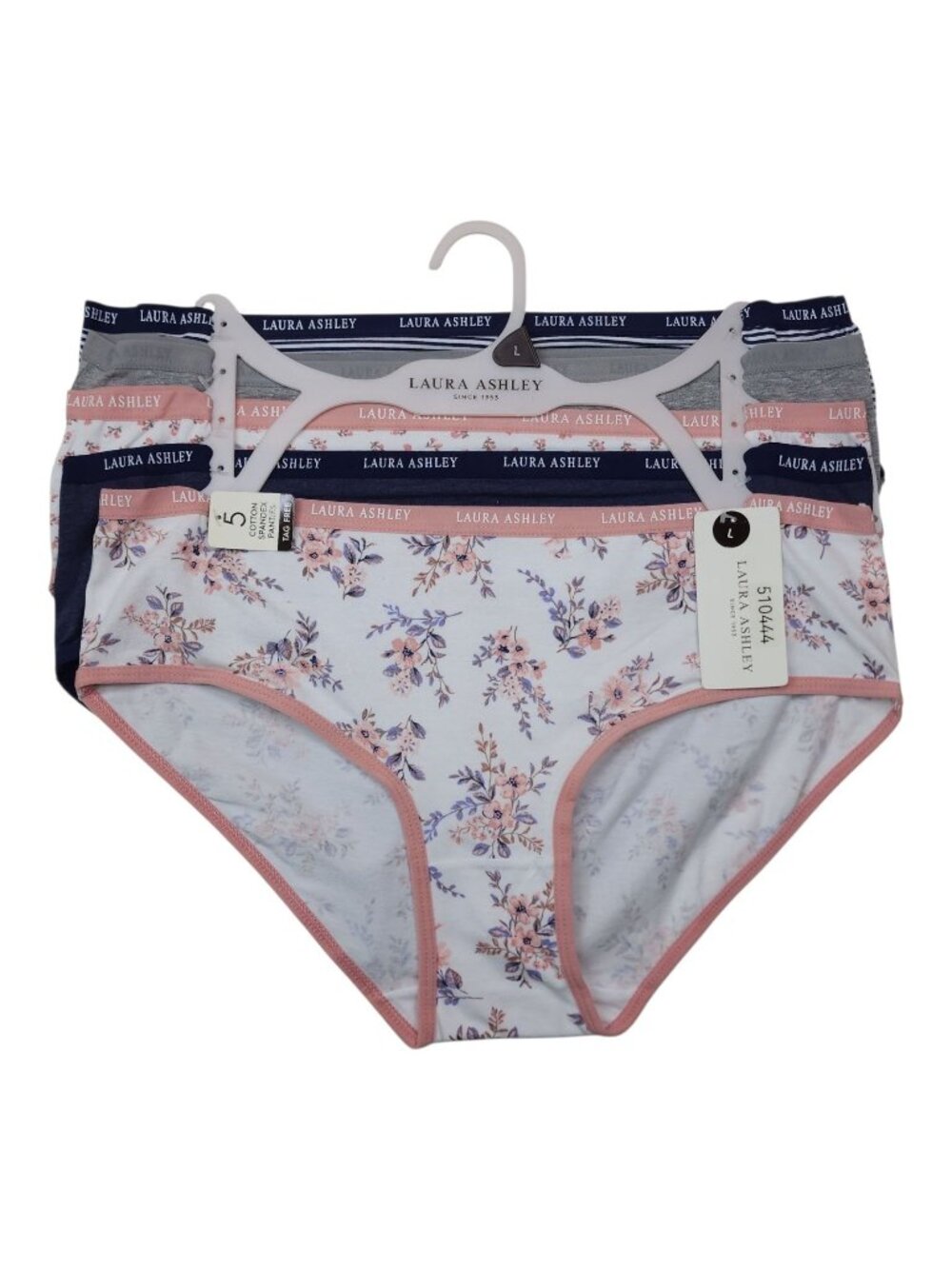 Laura Ashley Womens 5-Pack Cotton Spandex Tag-Free Panties Large Bikini Low Rise